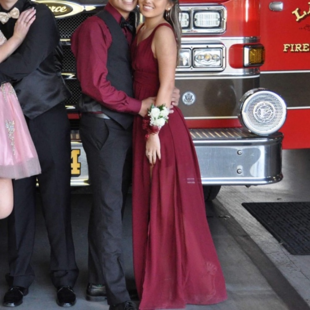 Long maroon homecoming/prom dress